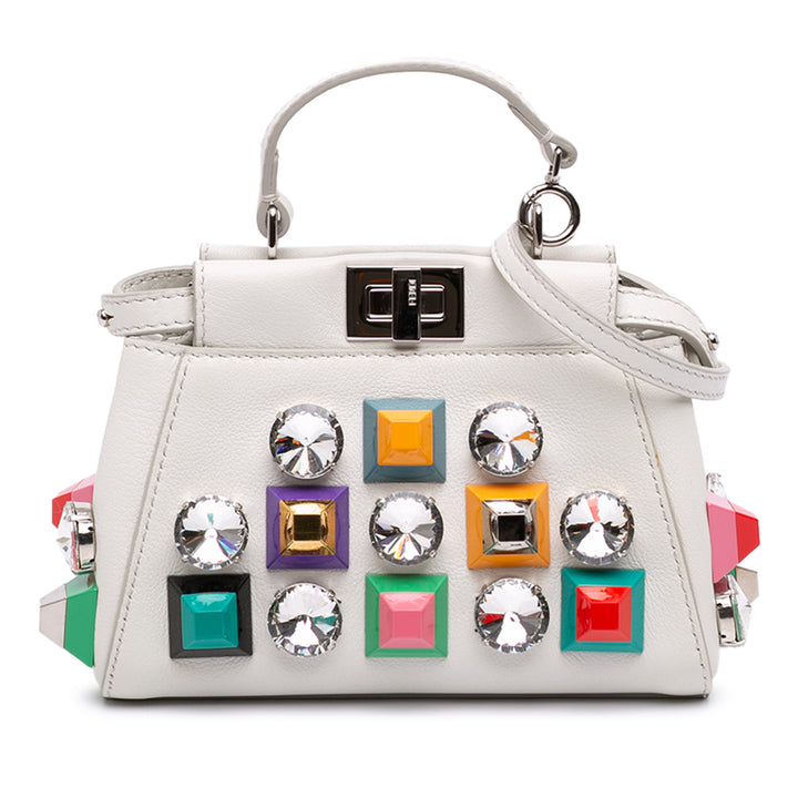 clouté Peekaboo Iconic Sac Micro Cuir de veau Blanc
