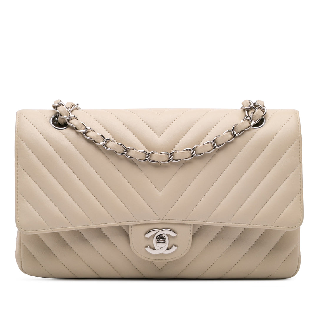 Medium Classic Chevron Lambskin Double Flap Brown - Gaby Paris