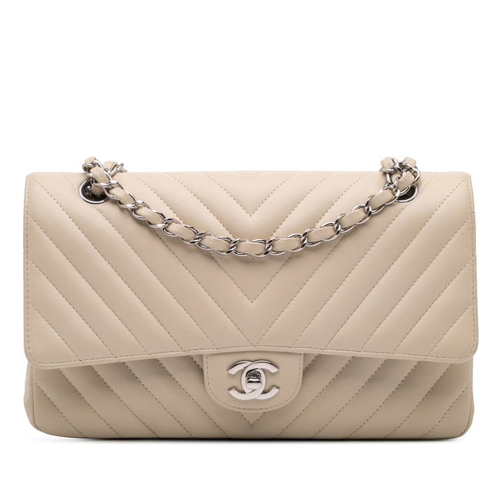 Medium Classic Chevron Lambskin Double Flap Brown - Gaby Paris
