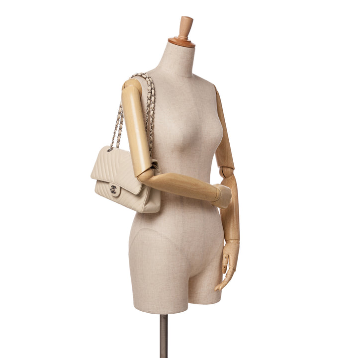 Medium Classic Chevron Lambskin Double Flap Brown - Gaby Paris