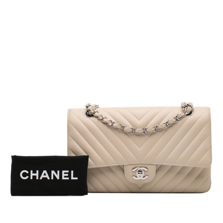 Medium Classic Chevron Lambskin Double Flap Brown - Gaby Paris