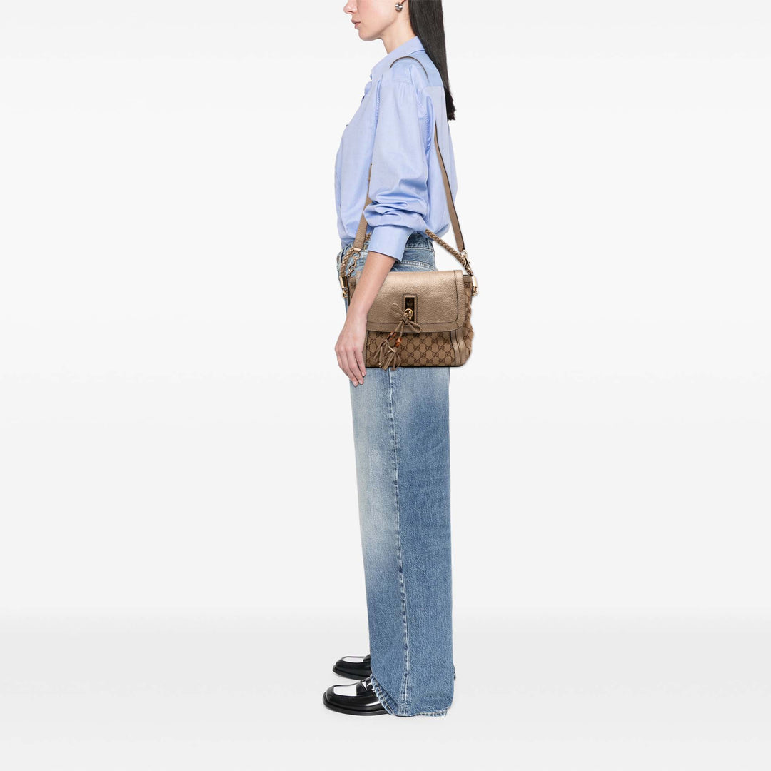 Gucci GG Toile Bella Flap Sac cartable Marron