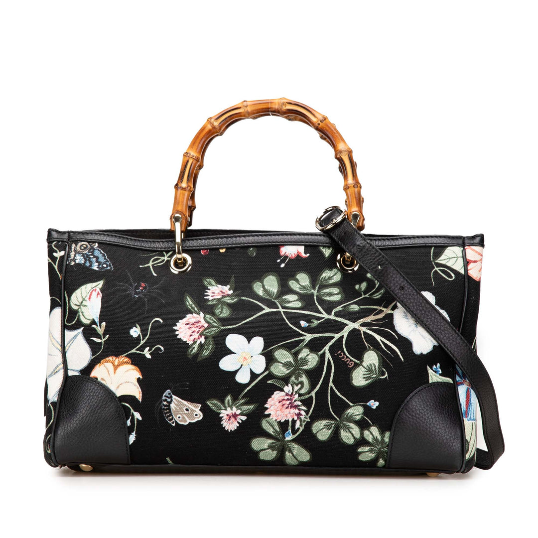 Medium Canvas Bamboo Shopper Flora Knight Satchel Black - Gaby Paris