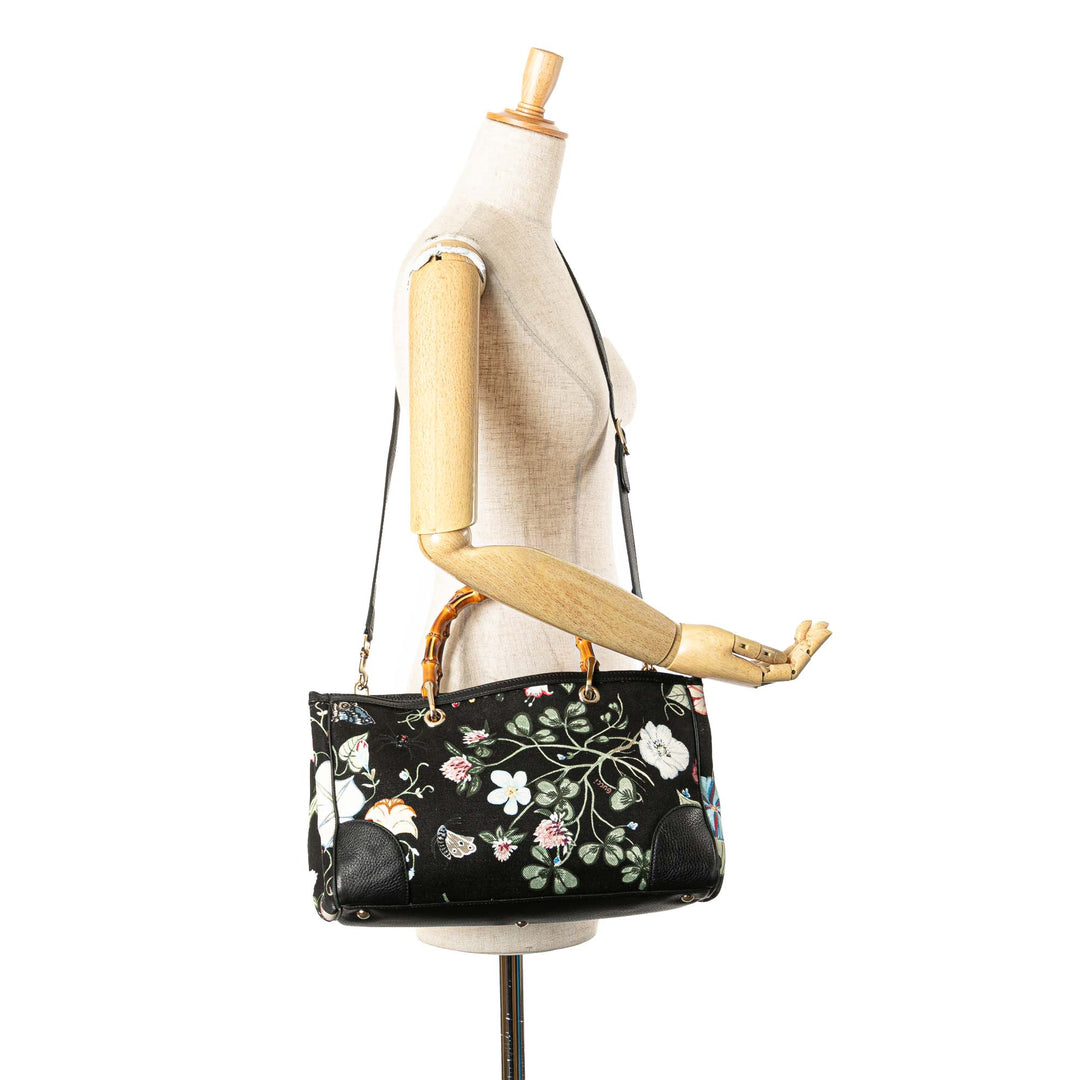 Medium Canvas Bamboo Shopper Flora Knight Satchel Black - Gaby Paris