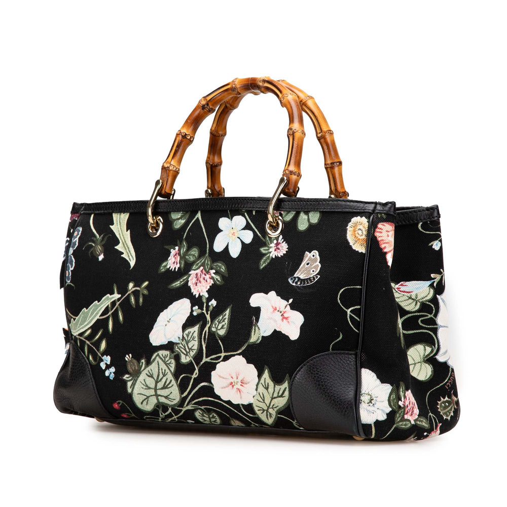 Medium Canvas Bamboo Shopper Flora Knight Satchel Black - Gaby Paris