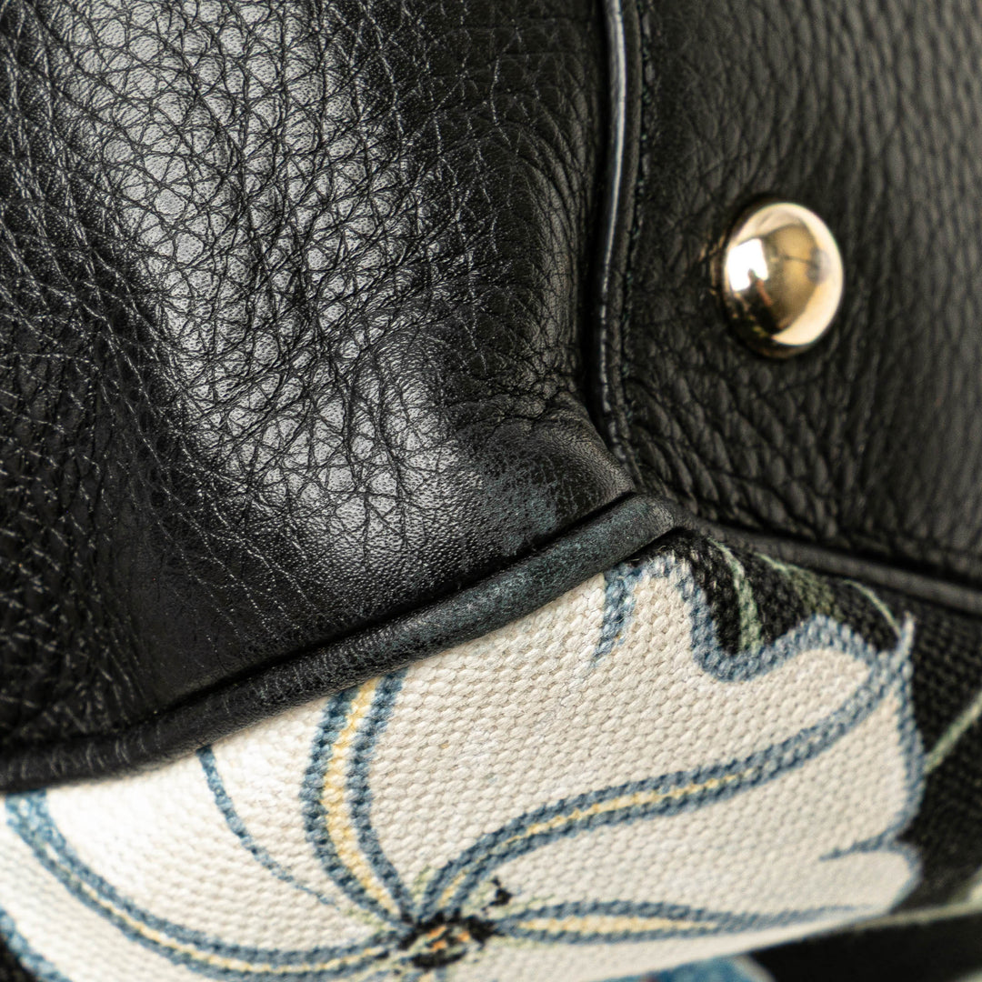 Medium Canvas Bamboo Shopper Flora Knight Satchel Black - Gaby Paris
