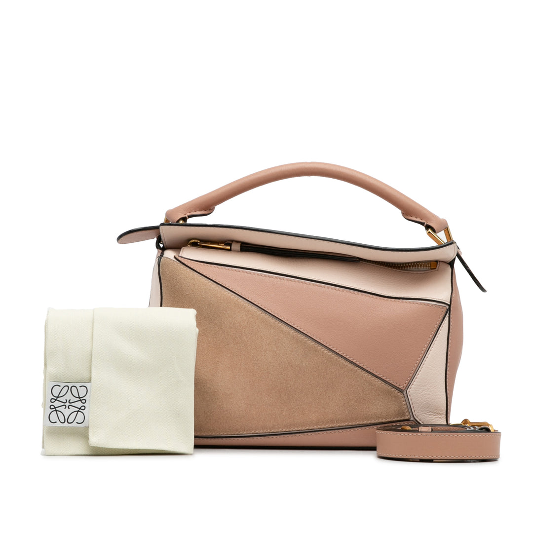 LOEWE Small Tricolor Cuir de veau and Daim Puzzle Sac cartable Marron