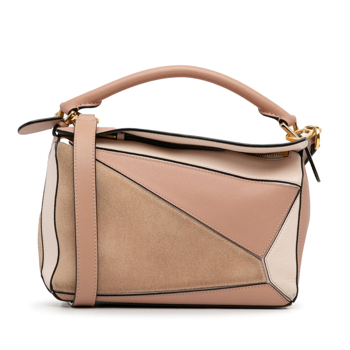 LOEWE Small Tricolor Cuir de veau and Daim Puzzle Sac cartable Marron