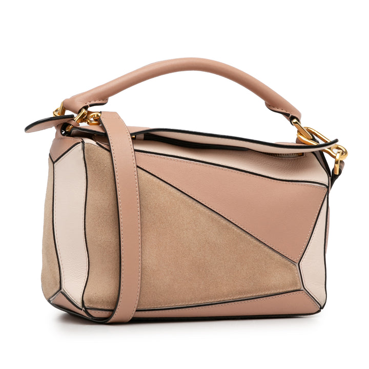 LOEWE Small Tricolor Cuir de veau and Daim Puzzle Sac cartable Marron