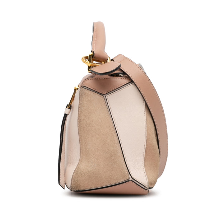 LOEWE Small Tricolor Cuir de veau and Daim Puzzle Sac cartable Marron