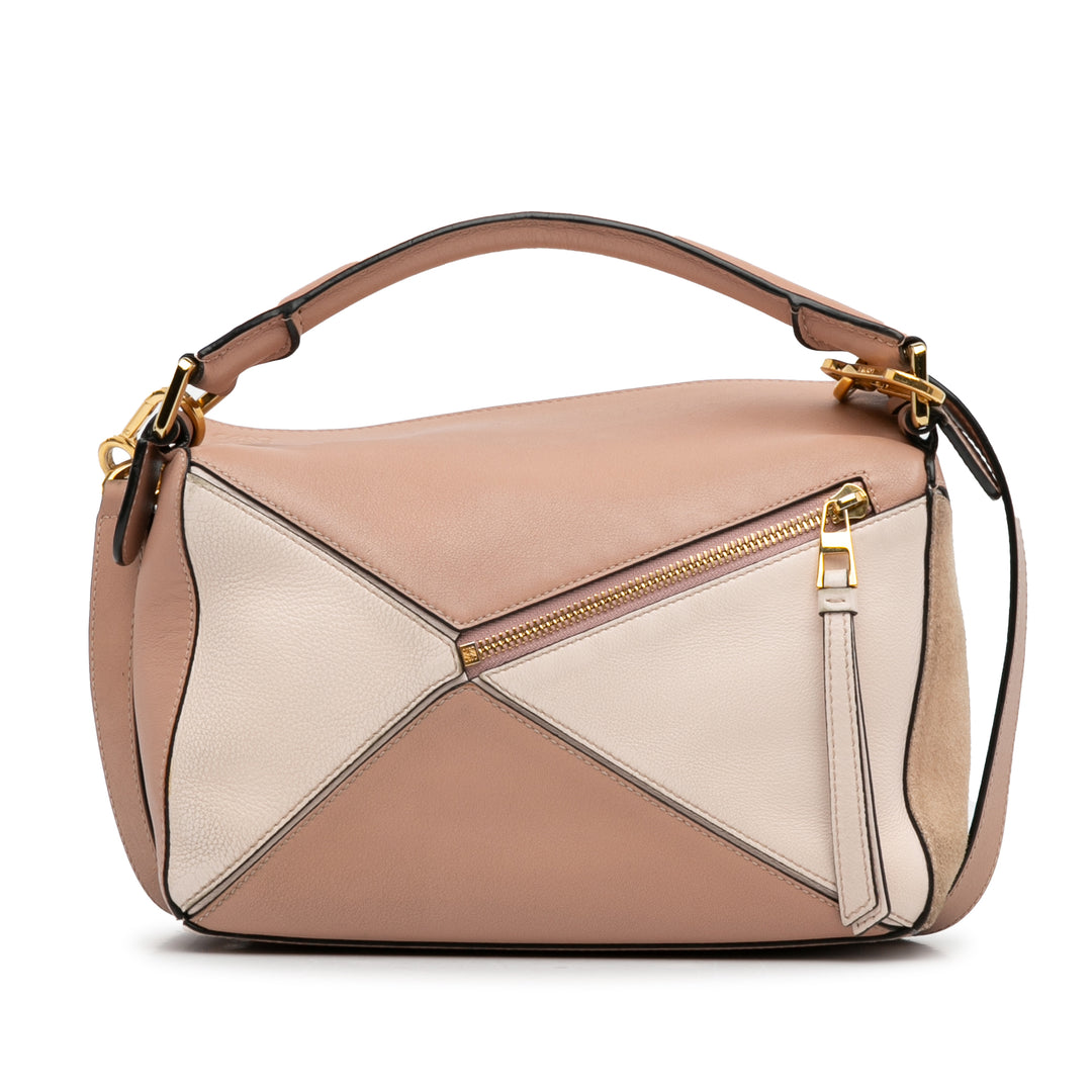 LOEWE Small Tricolor Cuir de veau and Daim Puzzle Sac cartable Marron