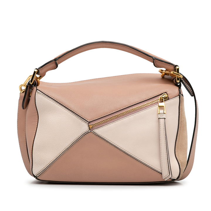 LOEWE Small Tricolor Cuir de veau and Daim Puzzle Sac cartable Marron