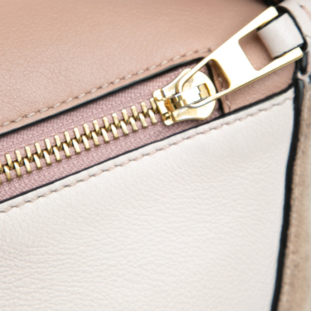 LOEWE Small Tricolor Cuir de veau and Daim Puzzle Sac cartable Marron