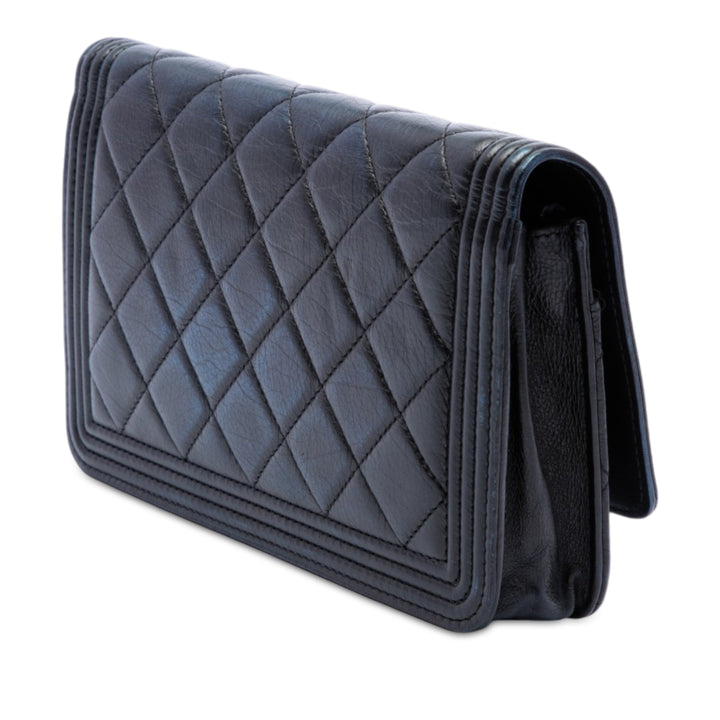 Matelassé vieilli Boy Wallet on Chain Cuir de veau Noir