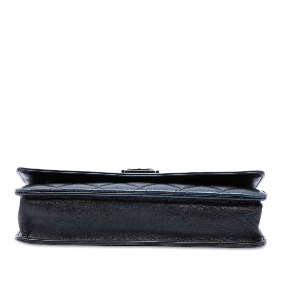 Matelassé vieilli Boy Wallet on Chain Cuir de veau Noir