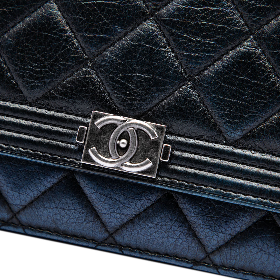 Matelassé vieilli Boy Wallet on Chain Cuir de veau Noir