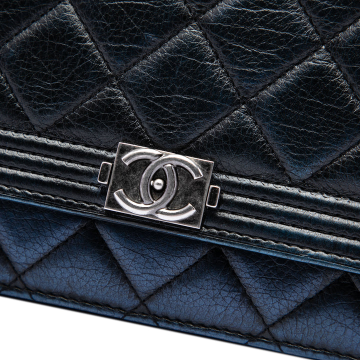 Matelassé vieilli Boy Wallet on Chain Cuir de veau Noir
