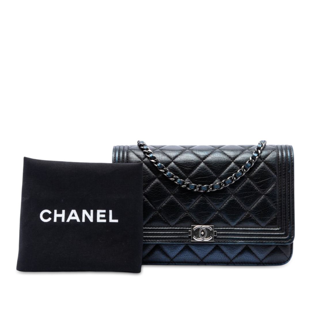 Matelassé vieilli Boy Wallet on Chain Cuir de veau Noir