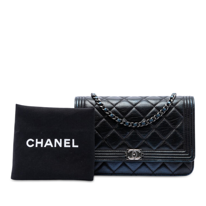 Matelassé vieilli Boy Wallet on Chain Cuir de veau Noir