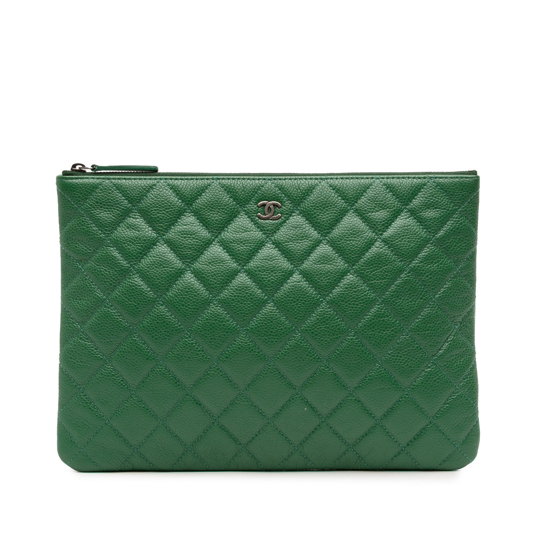 Medium Quilted Caviar O Case Clutch Green - Gaby Paris