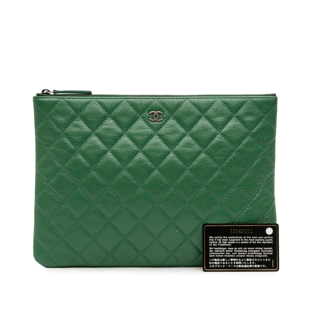 Medium Quilted Caviar O Case Clutch Green - Gaby Paris