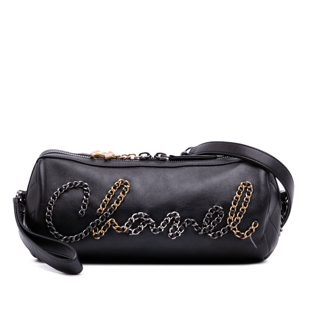 Calfskin Signature Chain 20s Bowling Bag Black - Gaby Paris