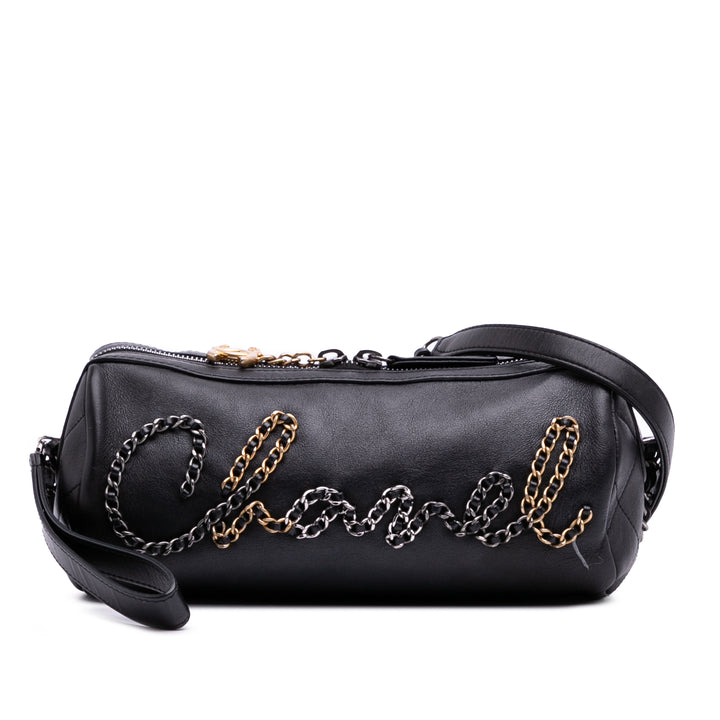 Calfskin Signature Chain 20s Bowling Bag Black - Gaby Paris