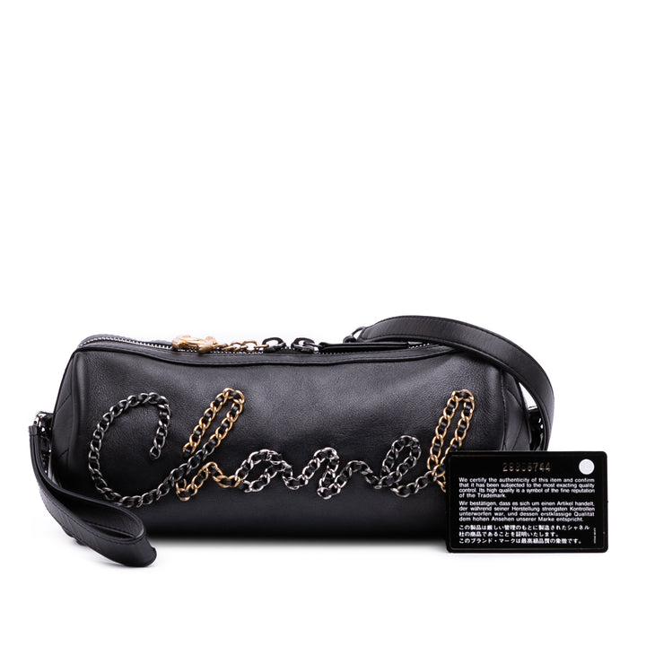 Calfskin Signature Chain 20s Bowling Bag Black - Gaby Paris