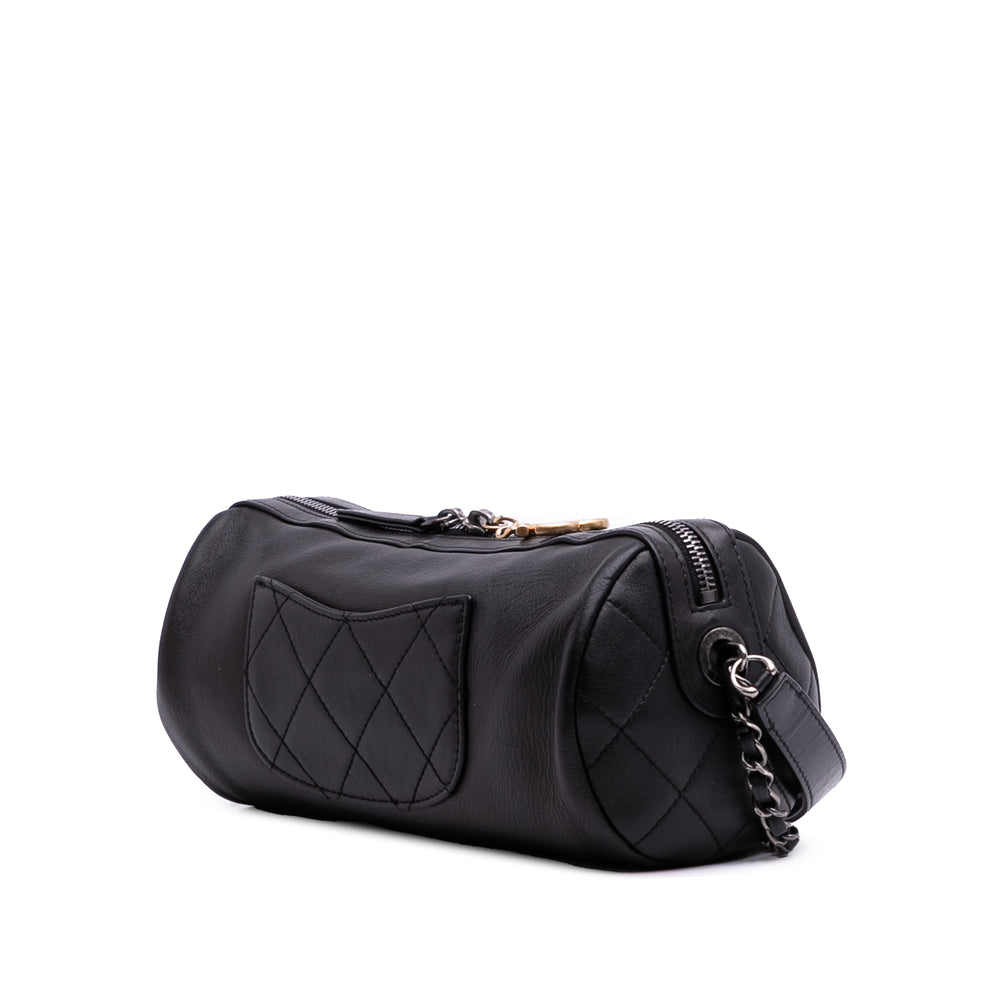 Calfskin Signature Chain 20s Bowling Bag Black - Gaby Paris