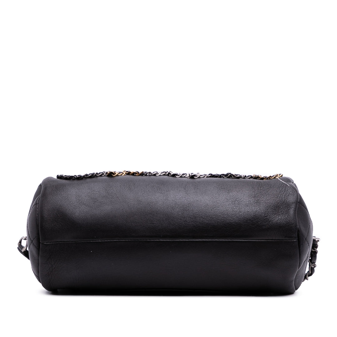Calfskin Signature Chain 20s Bowling Bag Black - Gaby Paris