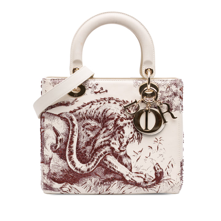 Dior Medium Smooth Cuir de veau brodé Beaded Toile de Jouy Lady Dior