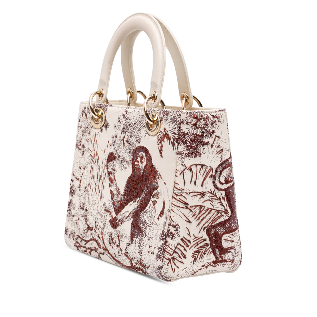 Dior Medium Smooth Cuir de veau brodé Beaded Toile de Jouy Lady Dior