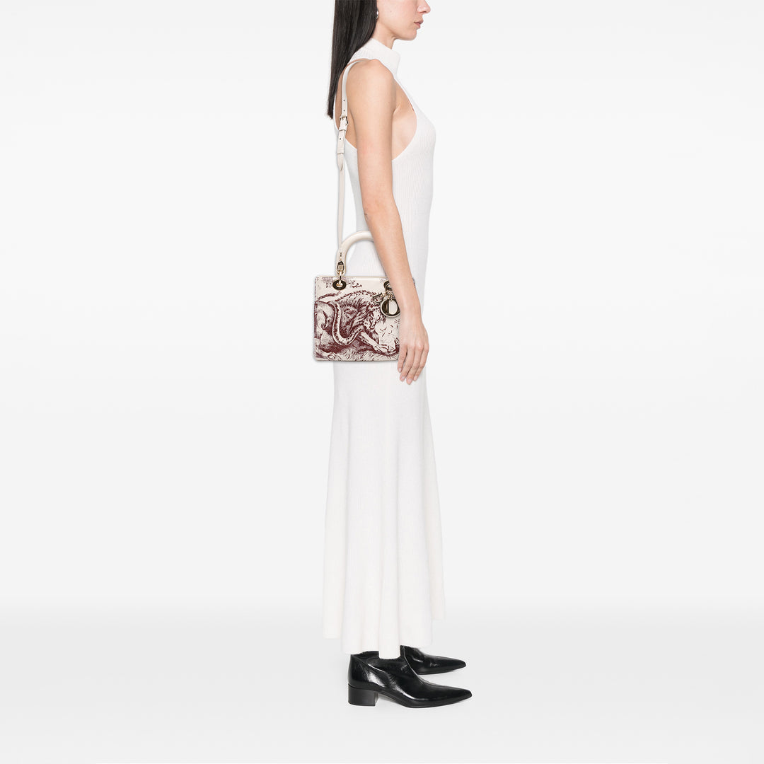 Dior Medium Smooth Cuir de veau brodé Beaded Toile de Jouy Lady Dior
