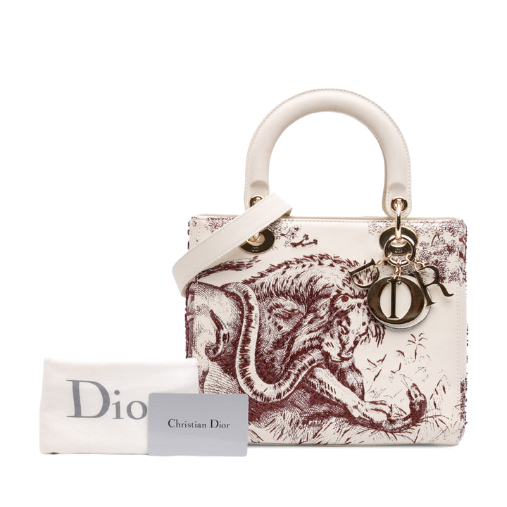 Dior Medium Smooth Cuir de veau brodé Beaded Toile de Jouy Lady Dior
