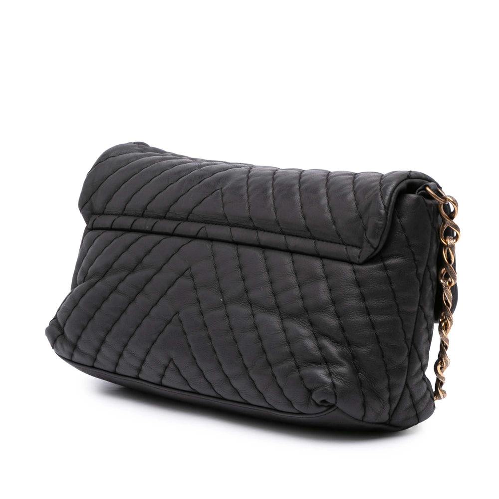 Jumbo Chevron Iridescent Calfskin Surpique Flap Black - Gaby Paris