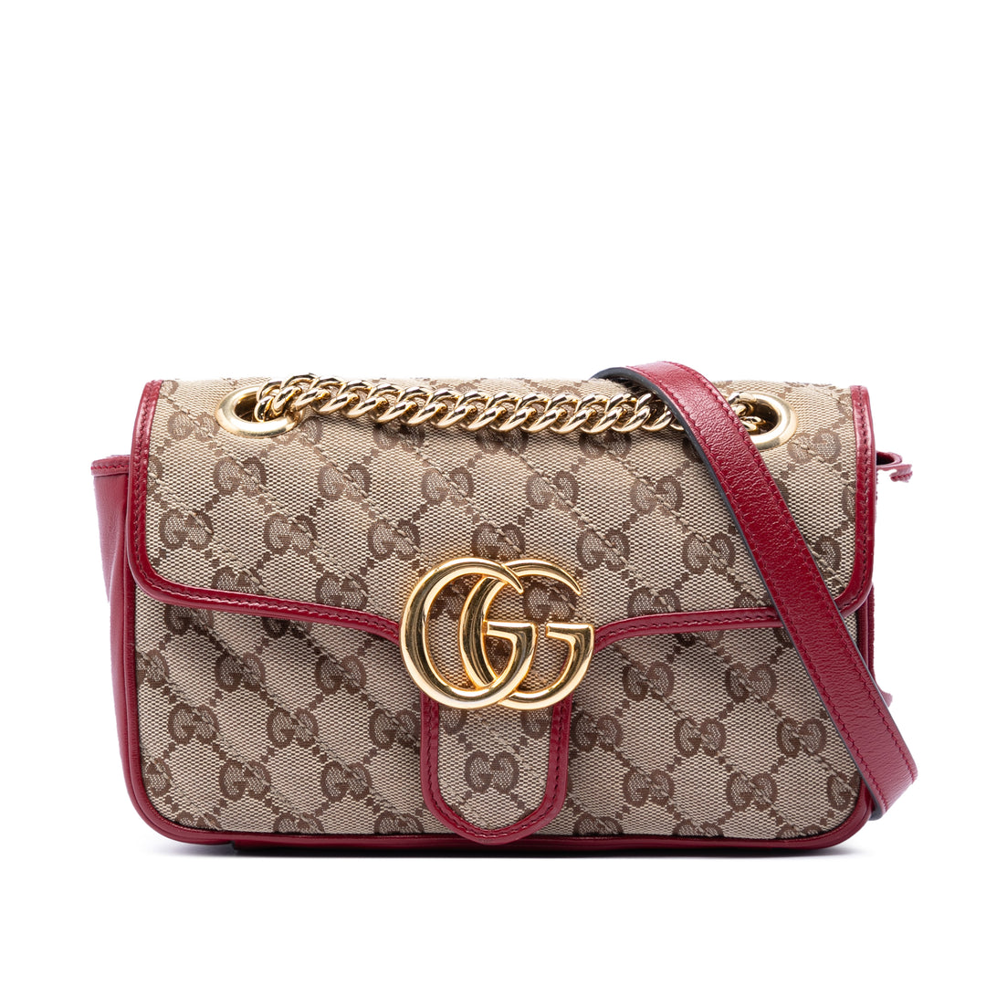 Gucci Small GG Marmont Matelasse Diagonal GG Toile et Cuir Sac bandoulière