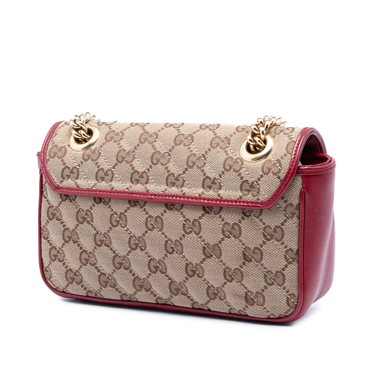 Gucci Small GG Marmont Matelasse Diagonal GG Toile et Cuir Sac bandoulière