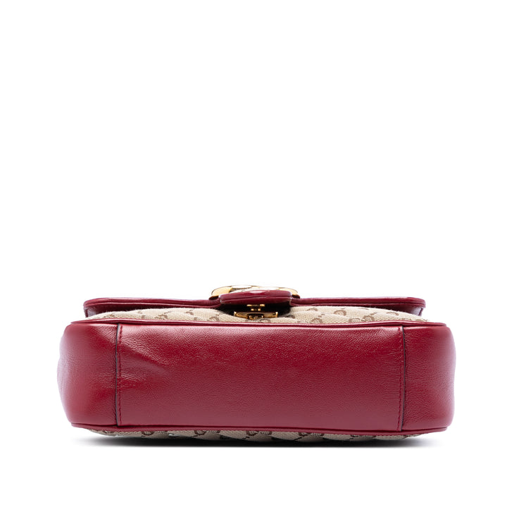 Gucci Small GG Marmont Matelasse Diagonal GG Toile et Cuir Sac bandoulière