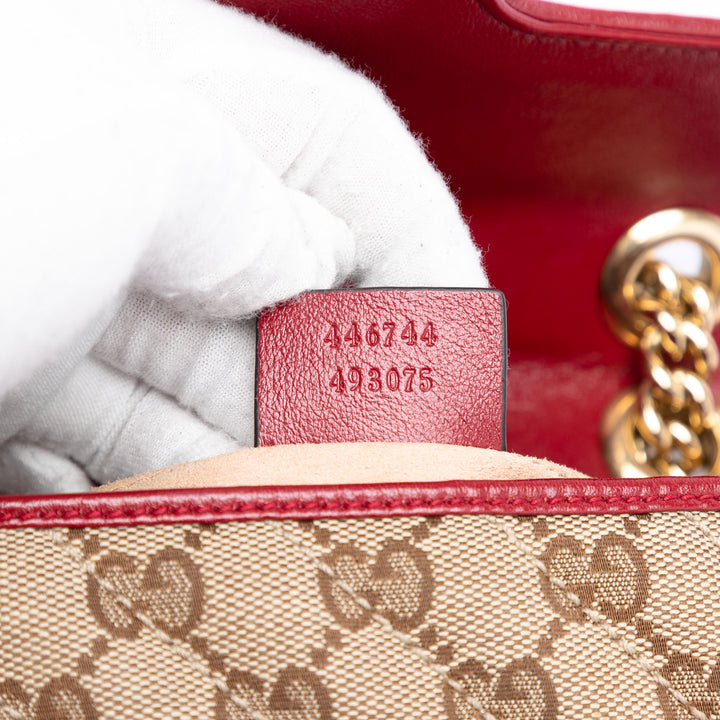 Gucci Small GG Marmont Matelasse Diagonal GG Toile et Cuir Sac bandoulière