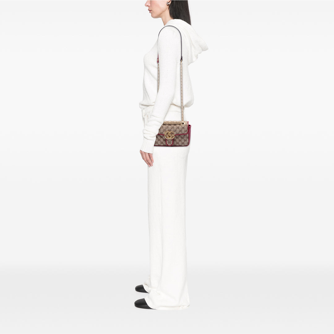 Gucci Small GG Marmont Matelasse Diagonal GG Toile et Cuir Sac bandoulière