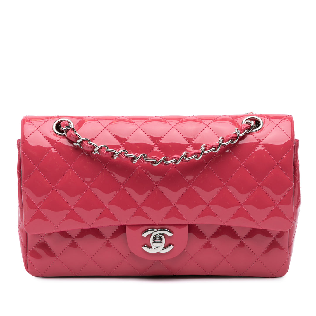 Medium Classic Patent Double Flap Pink - Gaby Paris