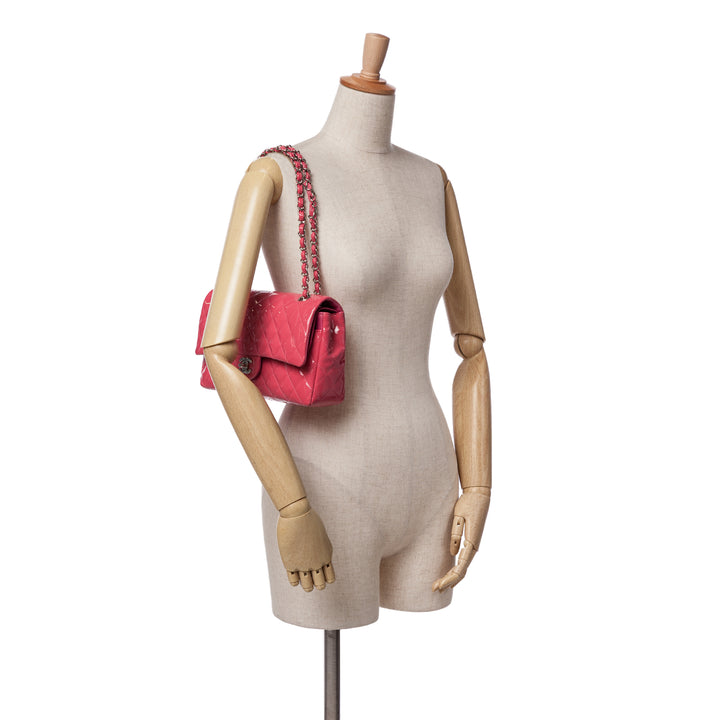 Medium Classic Patent Double Flap Pink - Gaby Paris