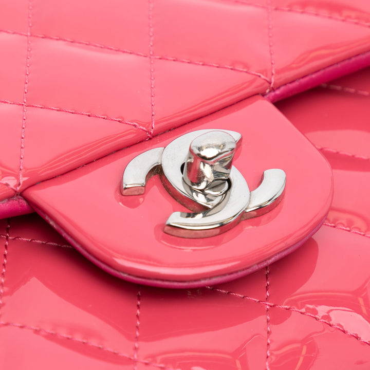 Medium Classic Patent Double Flap Pink - Gaby Paris