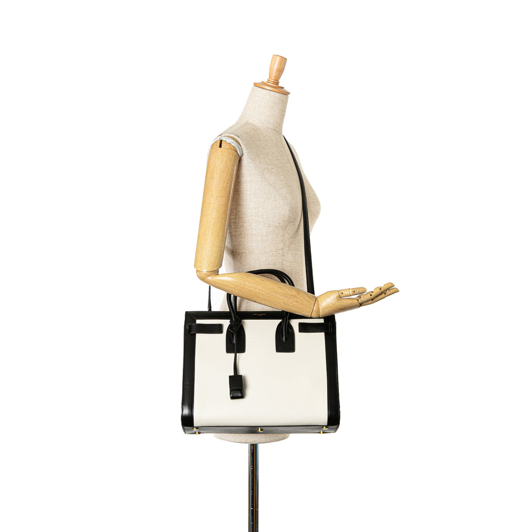 Small Bicolor Leather Sac de Jour Satchel White - Gaby Paris