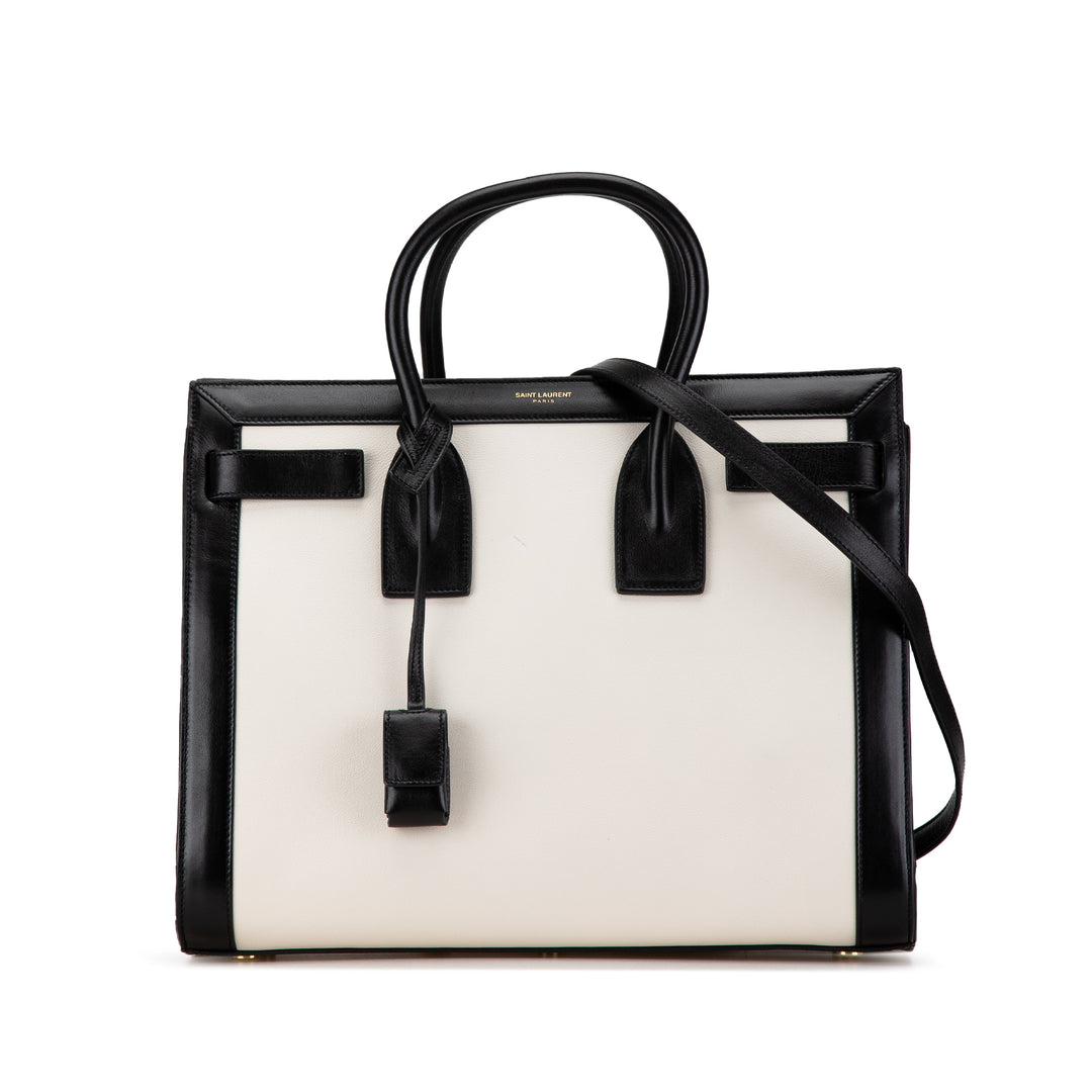 Small Bicolor Leather Sac de Jour Satchel White - Gaby Paris