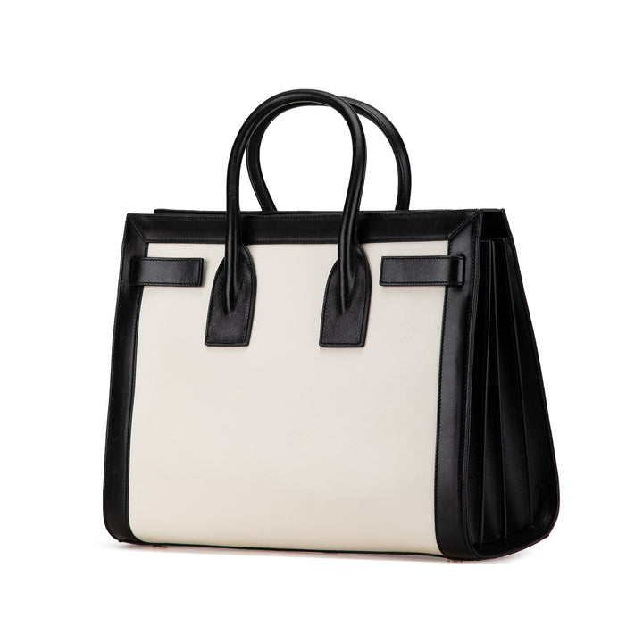 Small Bicolor Leather Sac de Jour Satchel White - Gaby Paris