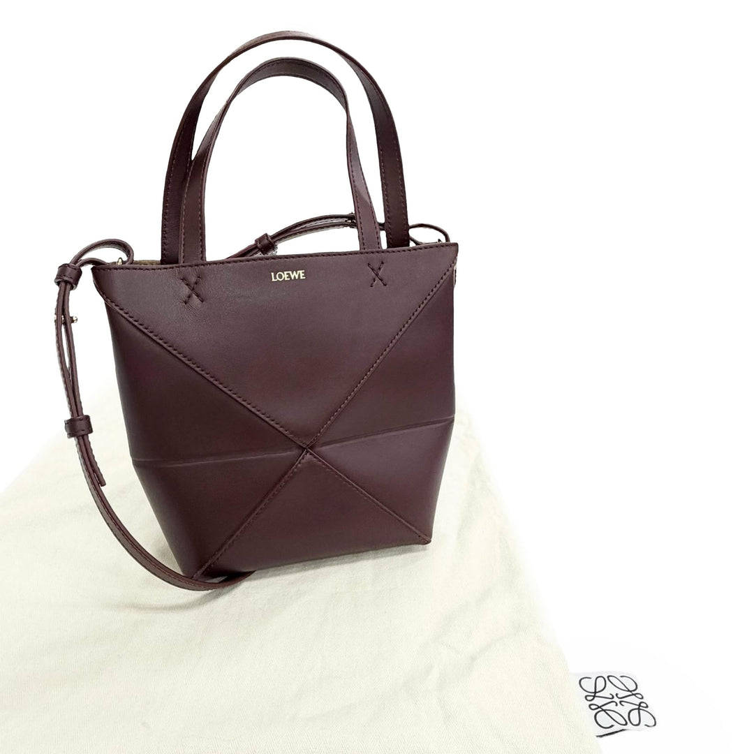brillant Puzzle Fold Cabas Mini Cuir de veau Rouge