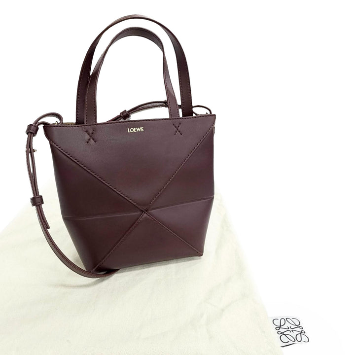 brillant Puzzle Fold Cabas Mini Cuir de veau Rouge