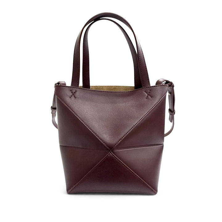 brillant Puzzle Fold Cabas Mini Cuir de veau Rouge