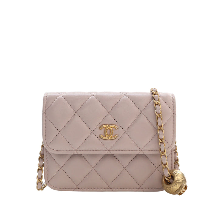 Perle Crush Pochette avec chaîne Mini Cuir d'agneau Rose